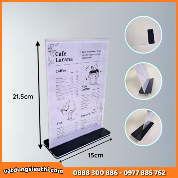 Menu mica A5 đế đen để bàn