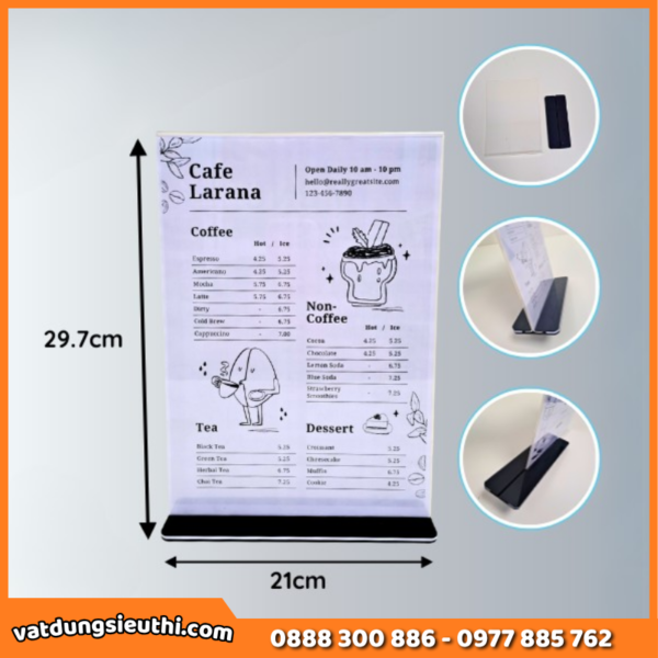 Menu mica A4 để bàn đế đen