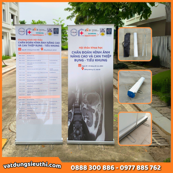 Standee cuốn nhôm inox – Giá cuốn chân inox