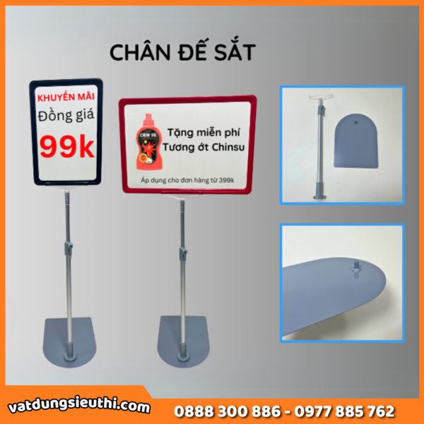 Chân đế sắt gắn khung bảng giá siêu thị